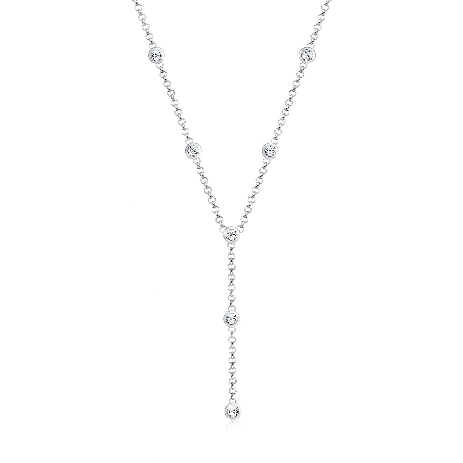 Silver Perhiasan Wanita Perak Asli - Silver Kalung   Y-Chain Geo Trend Crystals