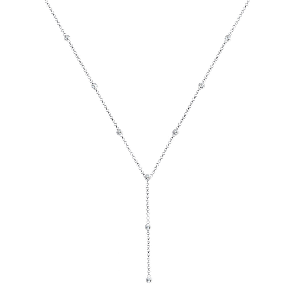 Silver Perhiasan Wanita Perak Asli - Silver Kalung   Y-Chain Geo Trend Crystals