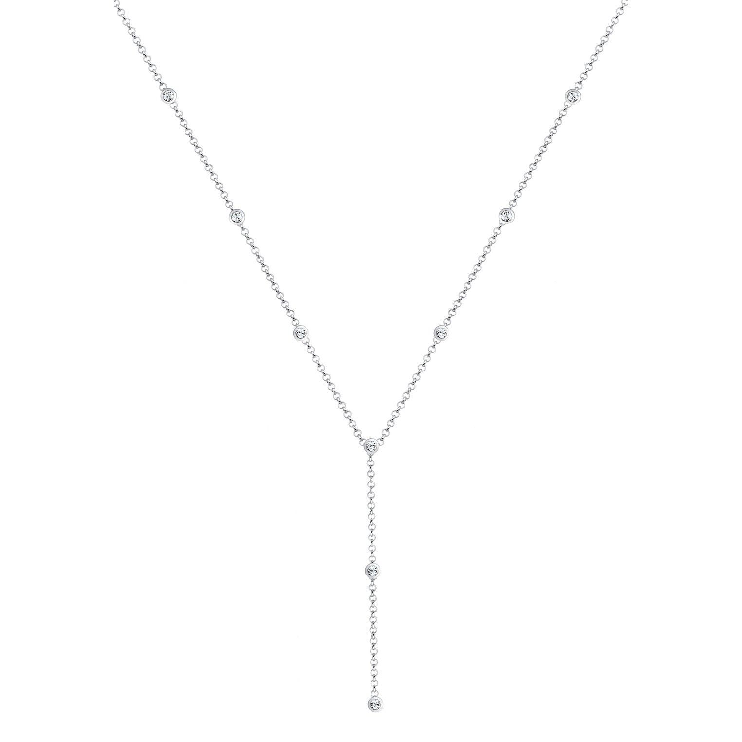 Silver Perhiasan Wanita Perak Asli - Silver Kalung   Y-Chain Geo Trend Crystals