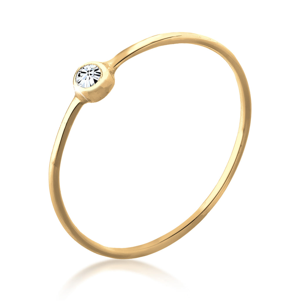 Gold - Elli | Solitaire Crystal Ring 925 Silver Gold Plated – Embellished with Crystals by Swarovski®