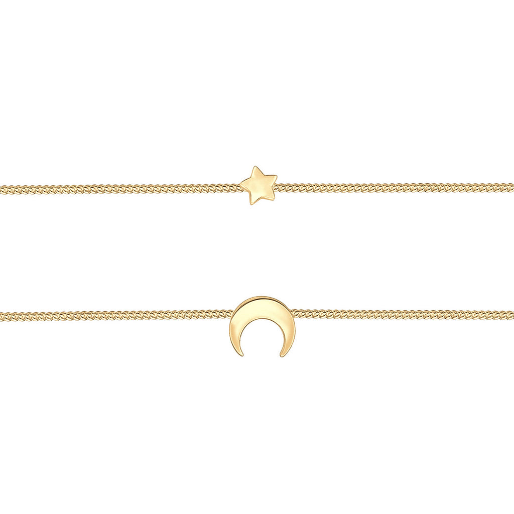Gold Perhiasan Wanita Perak Asli - Silver Kalung  Choker Layer Astro Half Moon Stars Lapis Emas