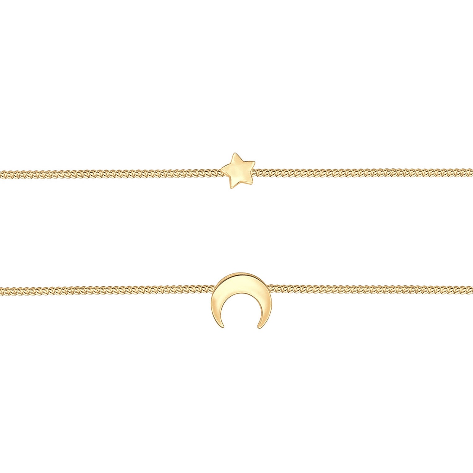 Gold Perhiasan Wanita Perak Asli - Silver Kalung  Choker Layer Astro Half Moon Stars Lapis Emas