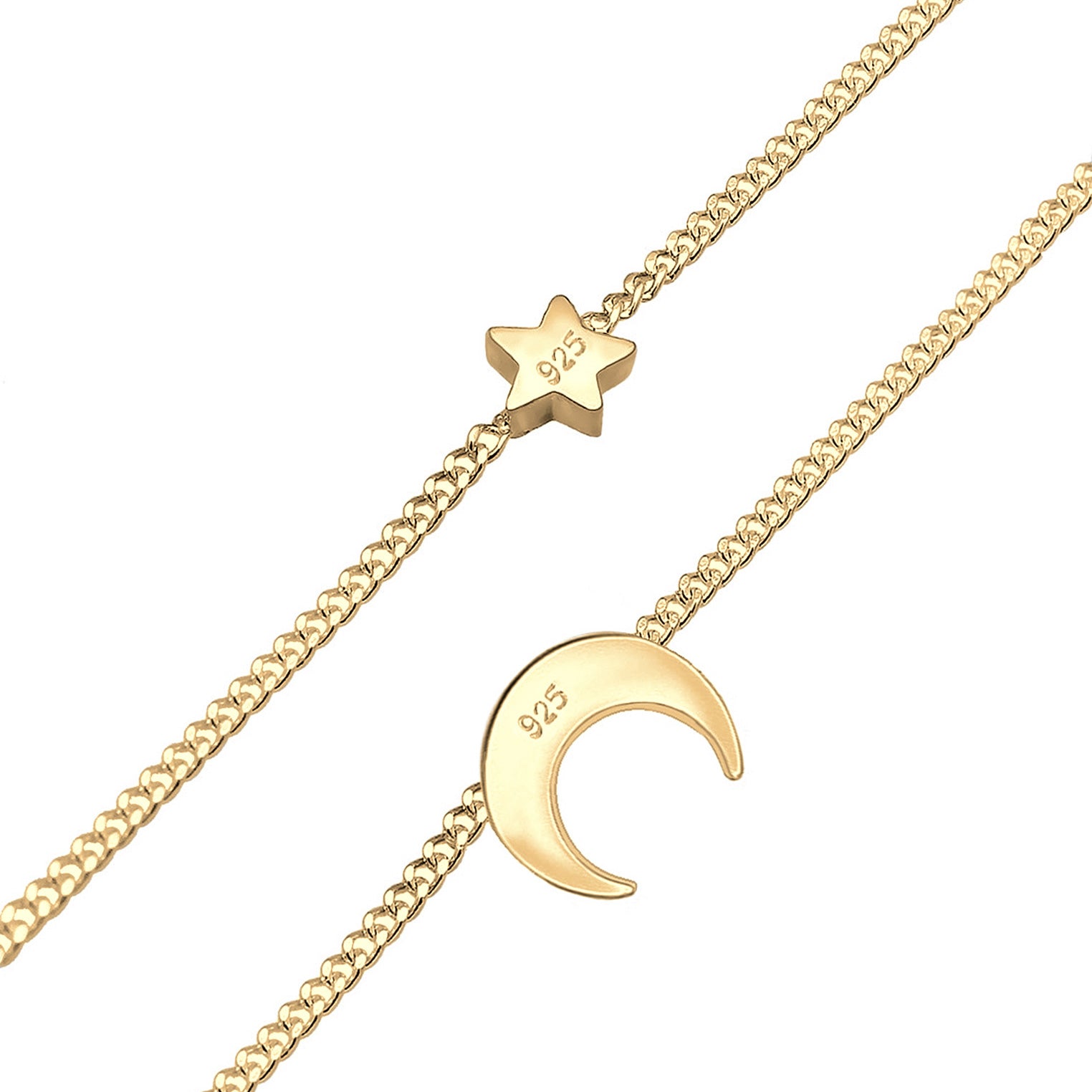 Gold Perhiasan Wanita Perak Asli - Silver Kalung  Choker Layer Astro Half Moon Stars Lapis Emas