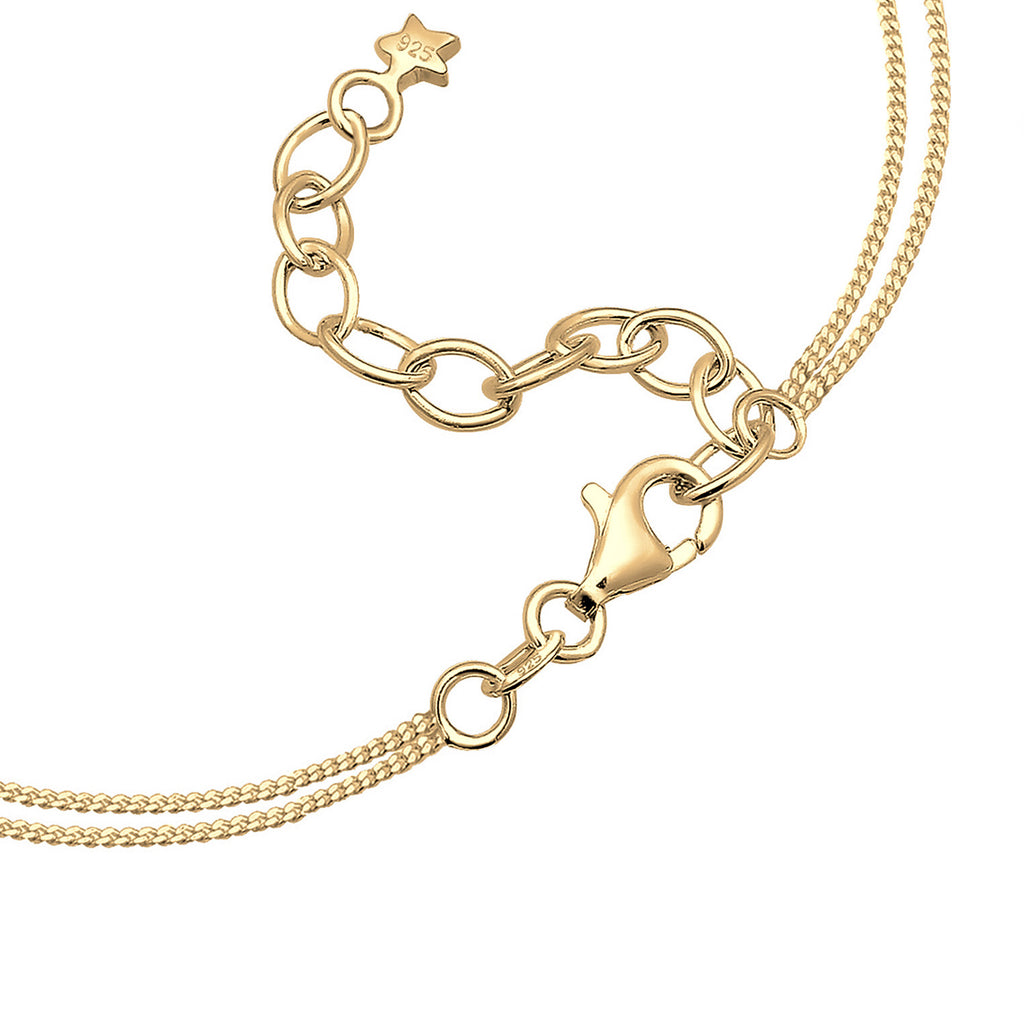 Gold Perhiasan Wanita Perak Asli - Silver Kalung  Choker Layer Astro Half Moon Stars Lapis Emas
