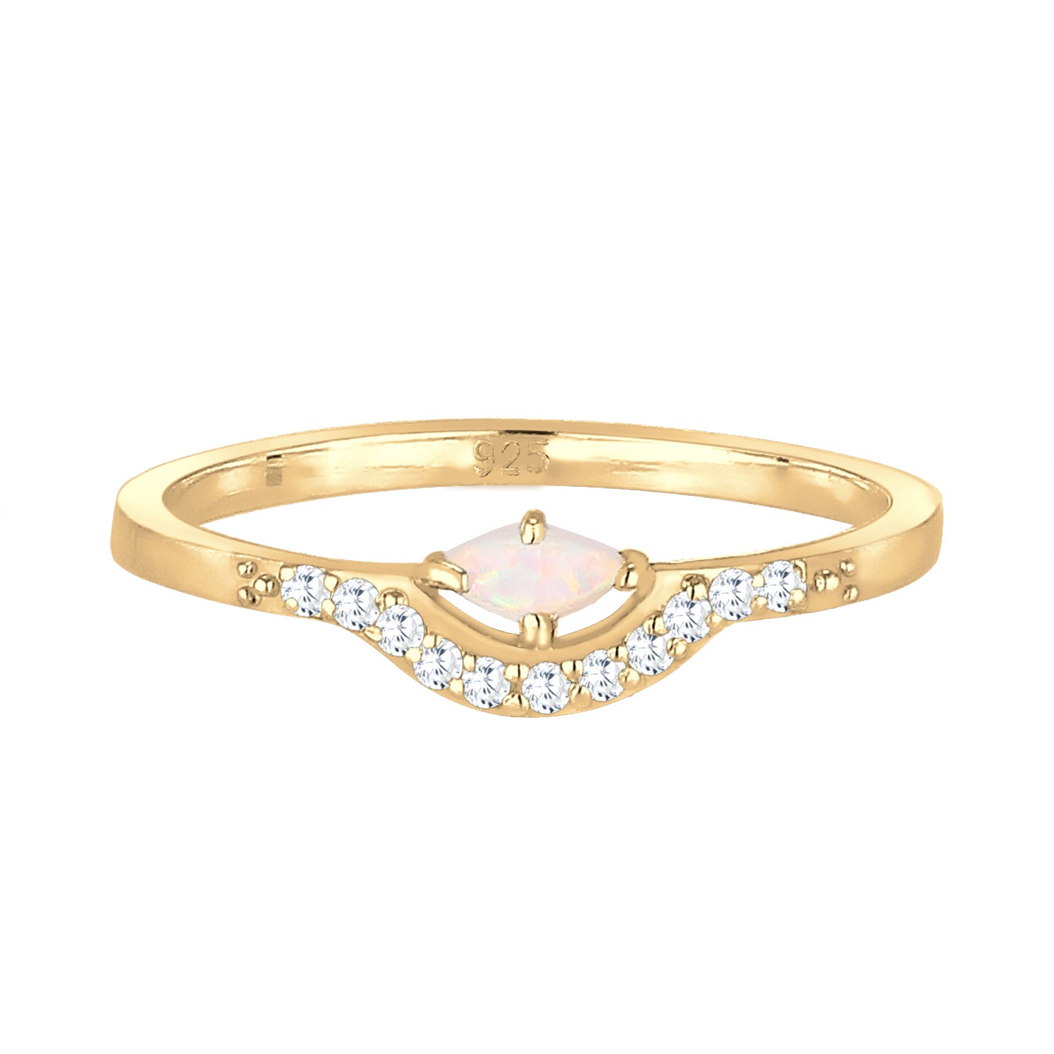 Gold Cincin Perhiasan Perak 925 Wanita Vintage Zirconia Opal Gold Plated