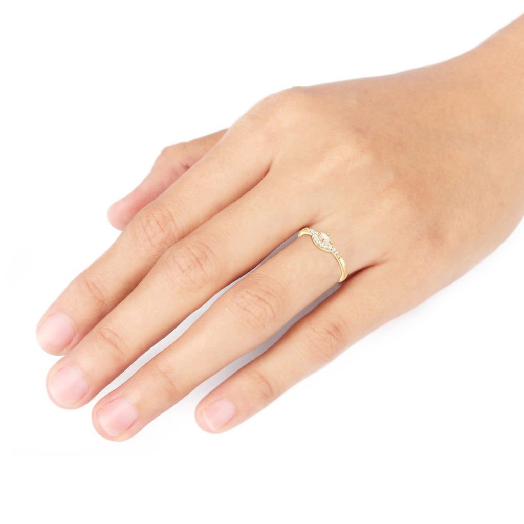 Gold Cincin Perhiasan Perak 925 Wanita Vintage Zirconia Opal Gold Plated