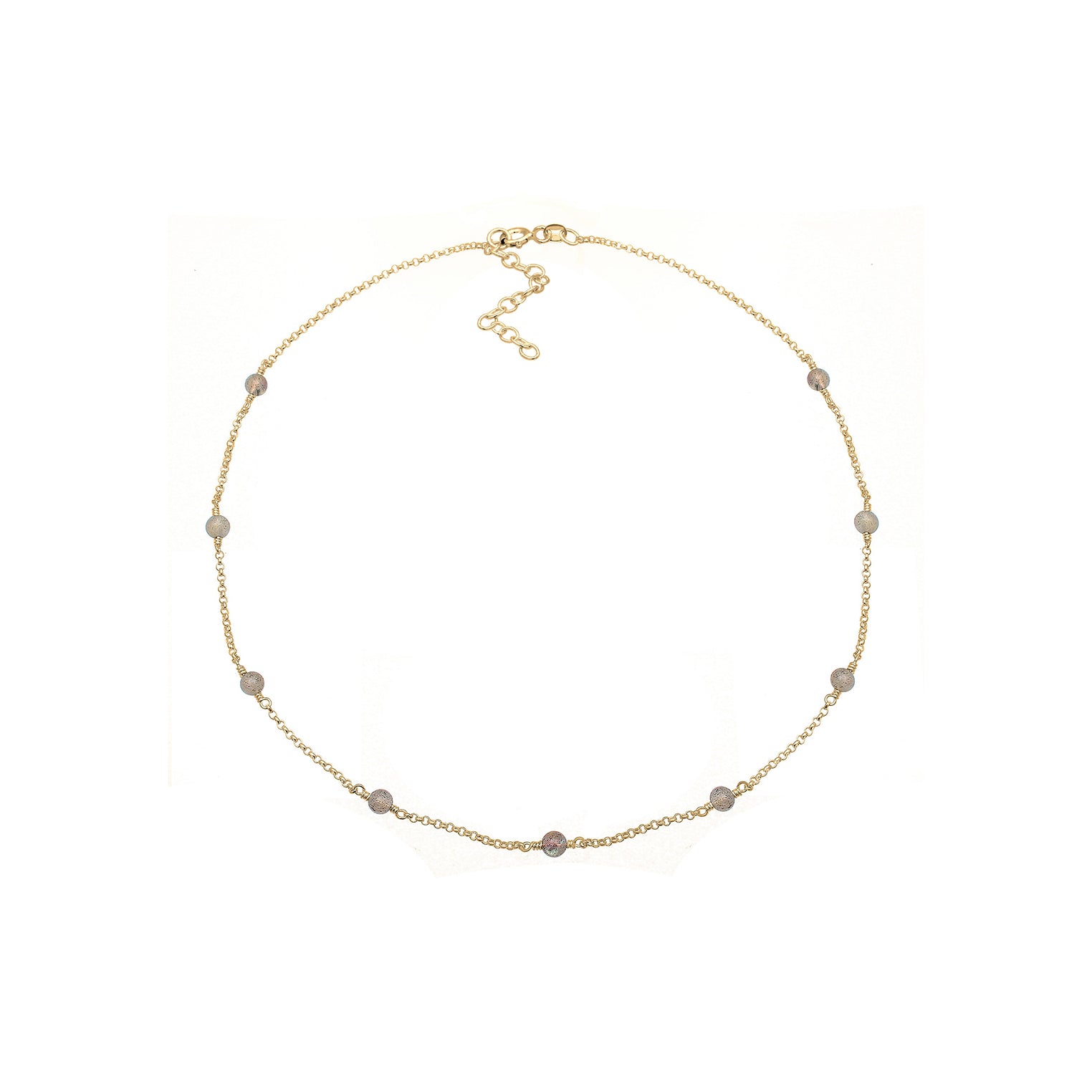 Gold Perhiasan Wanita Perak Asli - Silver Kalung  Choker Labradorite Balls Lapis Emas