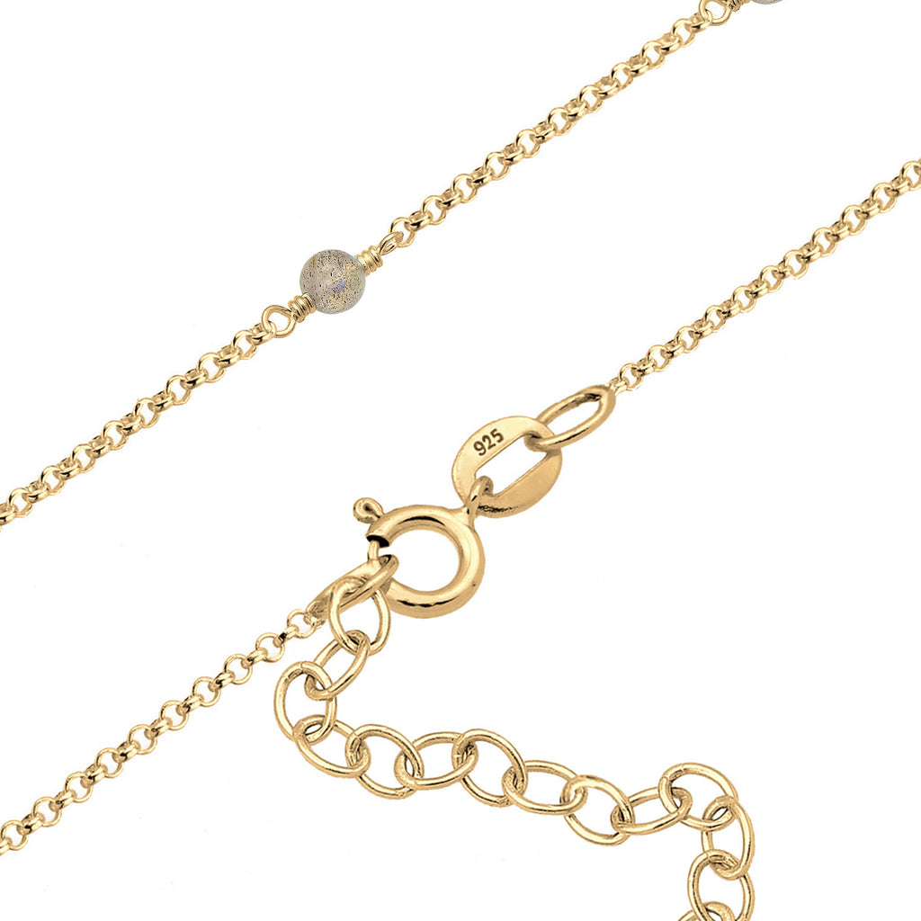 Gold Perhiasan Wanita Perak Asli - Silver Kalung  Choker Labradorite Balls Lapis Emas