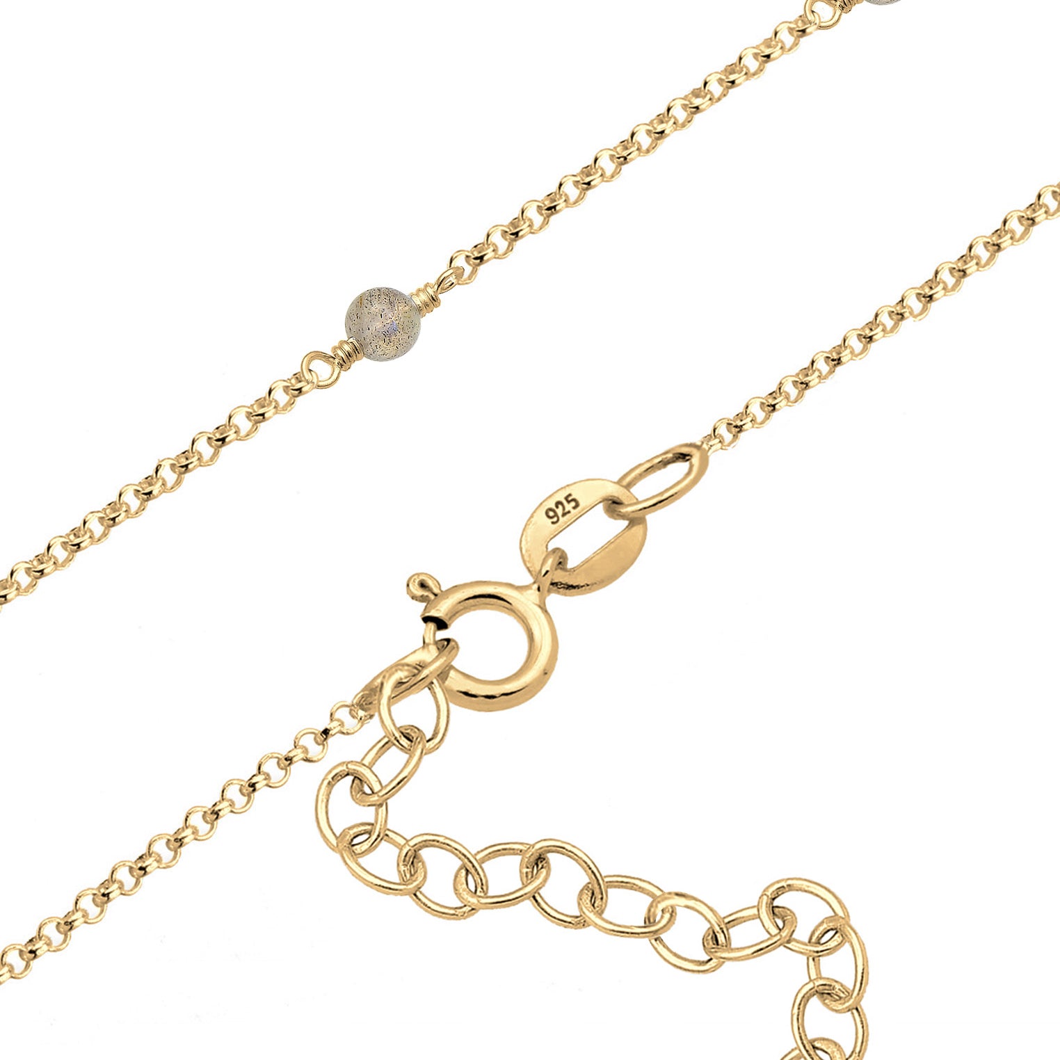 Gold Perhiasan Wanita Perak Asli - Silver Kalung  Choker Labradorite Balls Lapis Emas