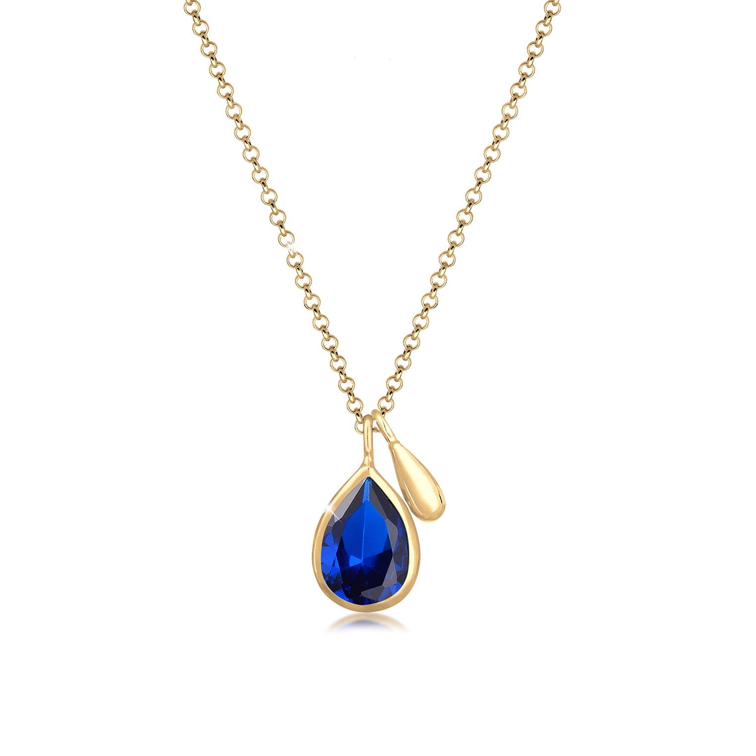 Gold Perhiasan Wanita Perak Asli - Silver Kalung  Drop Sapphire Blue Lapis Emas