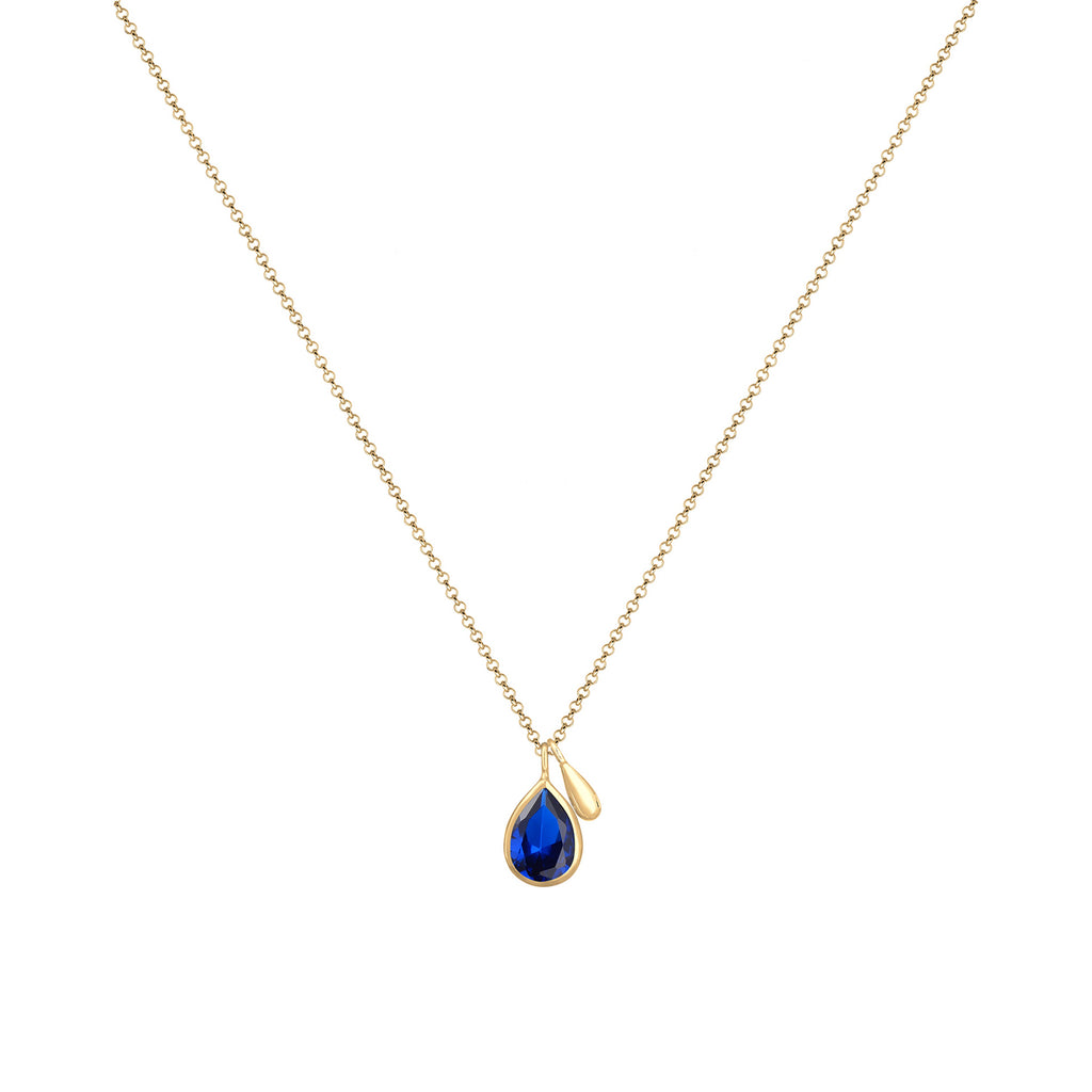 Gold Perhiasan Wanita Perak Asli - Silver Kalung  Drop Sapphire Blue Lapis Emas