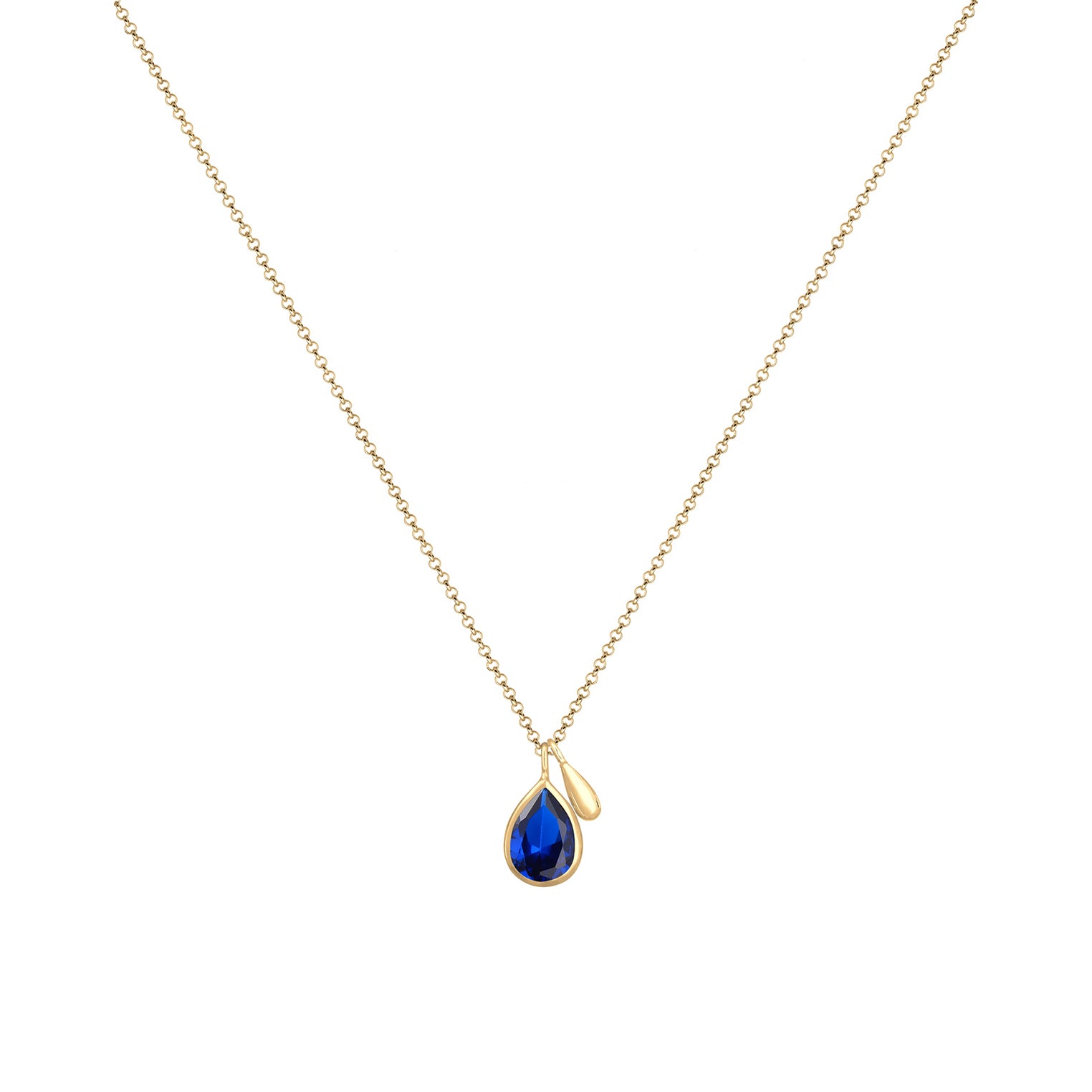 Gold Perhiasan Wanita Perak Asli - Silver Kalung  Drop Sapphire Blue Lapis Emas
