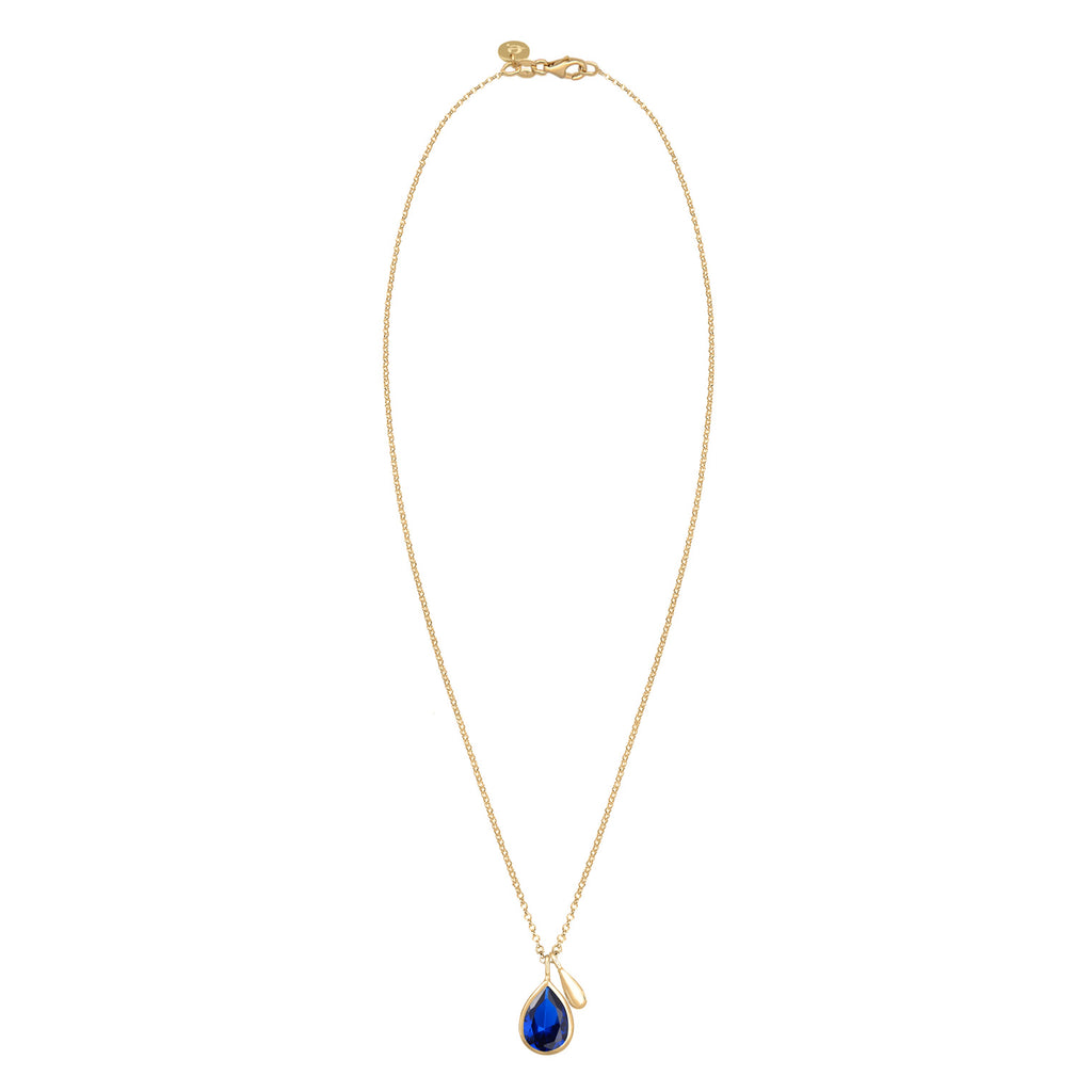 Gold Perhiasan Wanita Perak Asli - Silver Kalung  Drop Sapphire Blue Lapis Emas