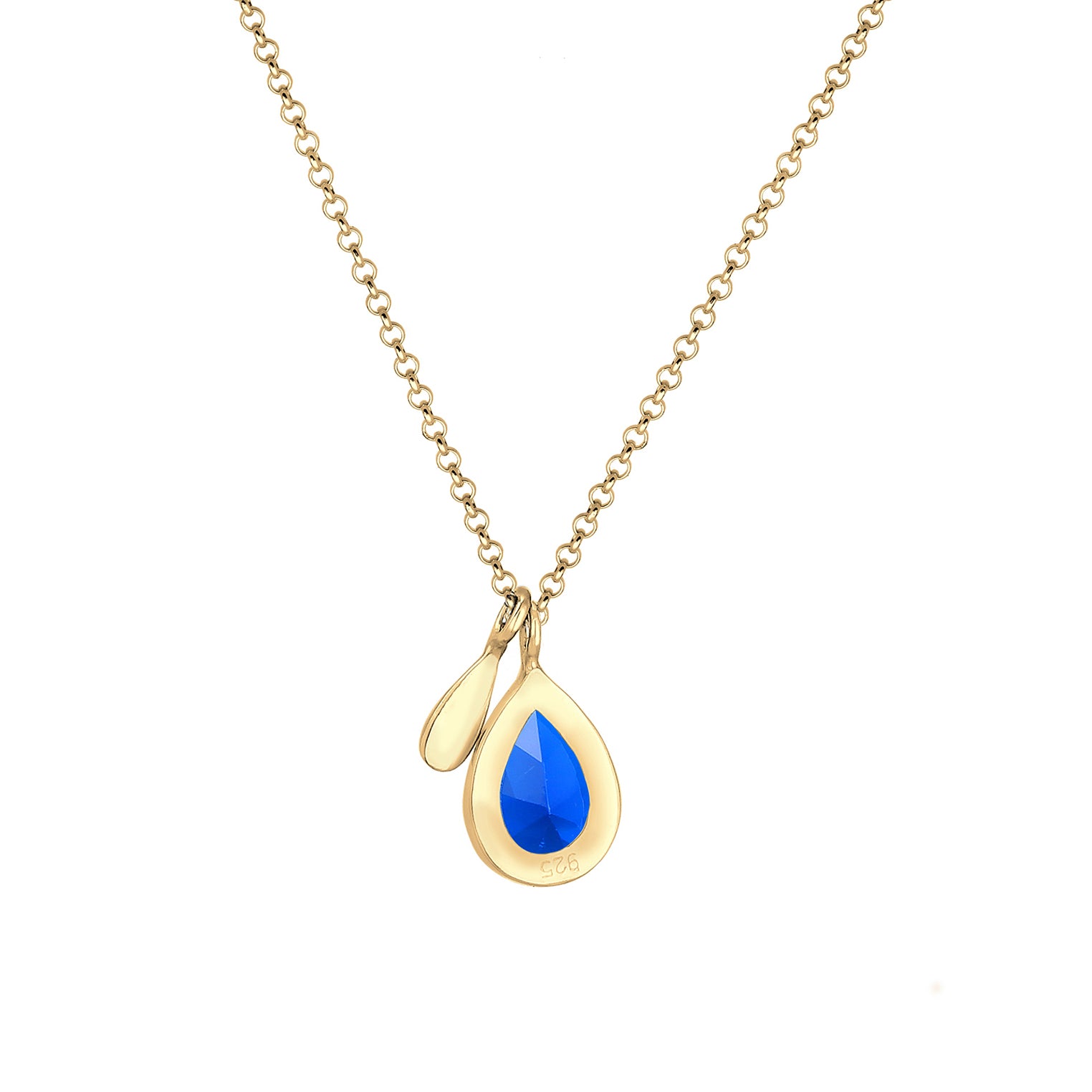 Gold Perhiasan Wanita Perak Asli - Silver Kalung  Drop Sapphire Blue Lapis Emas
