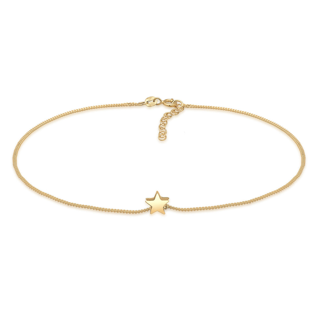 Gold Perhiasan Wanita Perak Asli - Silver Gelang Kaki Star Astro Gold Plated
