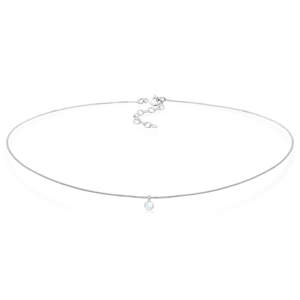 Silver Perhiasan Wanita Perak Asli - Silver Kalung  Choker Geo Moonstone