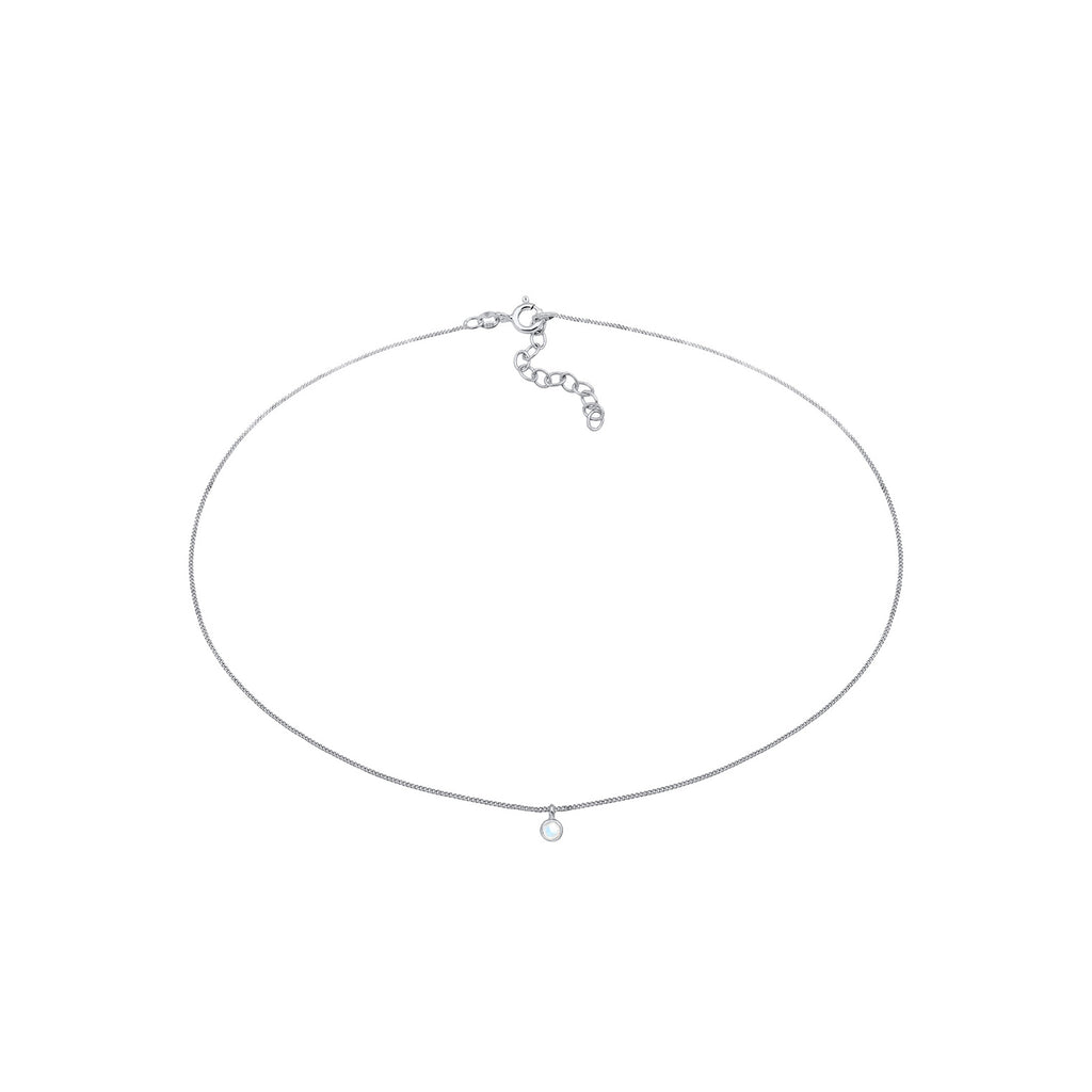 Silver Perhiasan Wanita Perak Asli - Silver Kalung  Choker Geo Moonstone