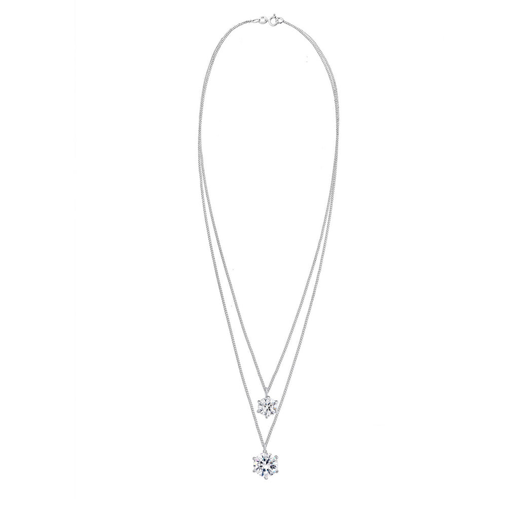 Silver Perhiasan Wanita Perak Asli - Silver Kalung Layer Crystal