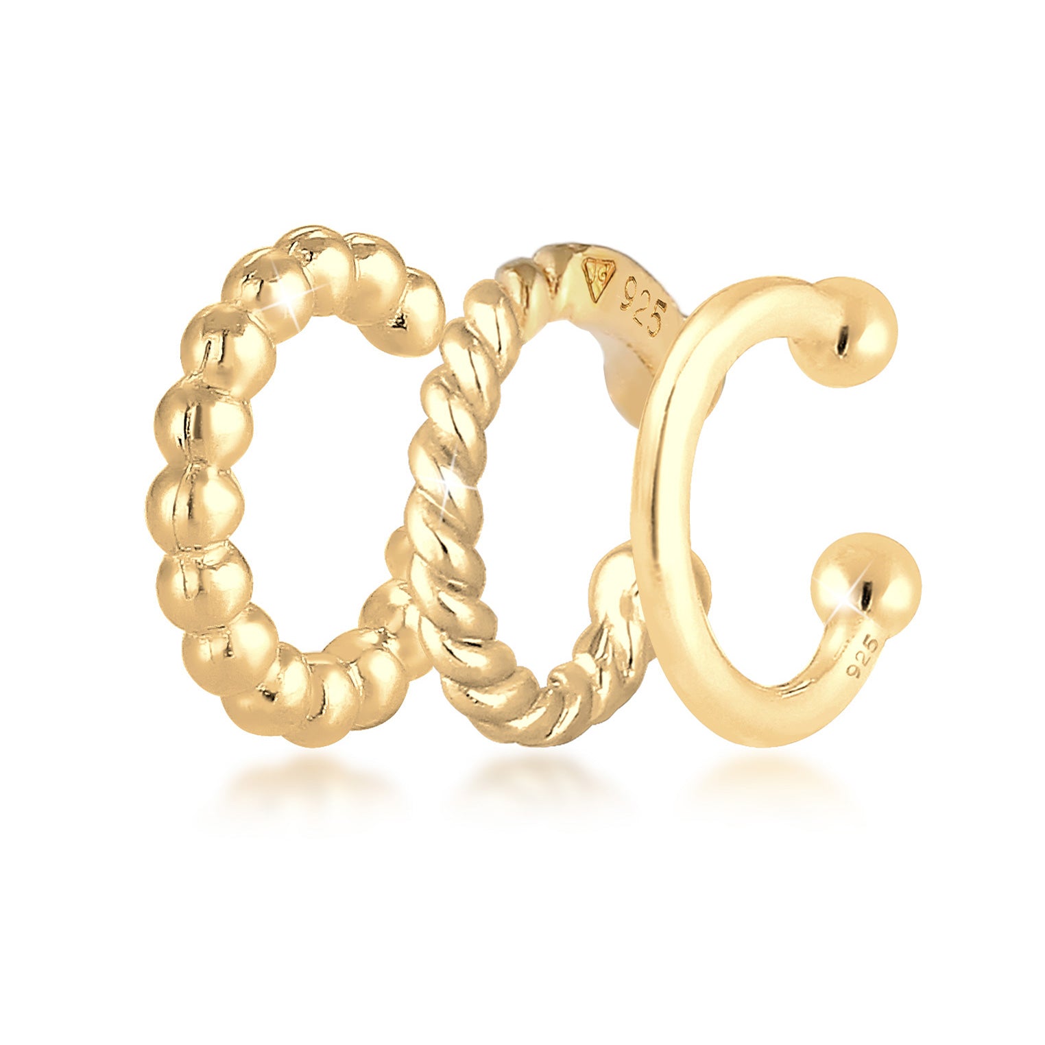 Gold Perhiasan Wanita Perak Asli - Silver Anting Earcuff Set Geo Minimalist Look Gold Plated