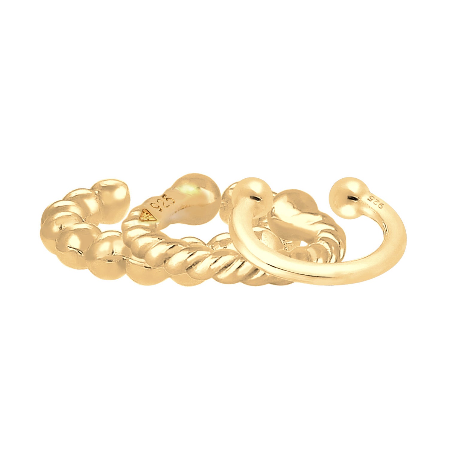 Gold Perhiasan Wanita Perak Asli - Silver Anting Earcuff Set Geo Minimalist Look Gold Plated
