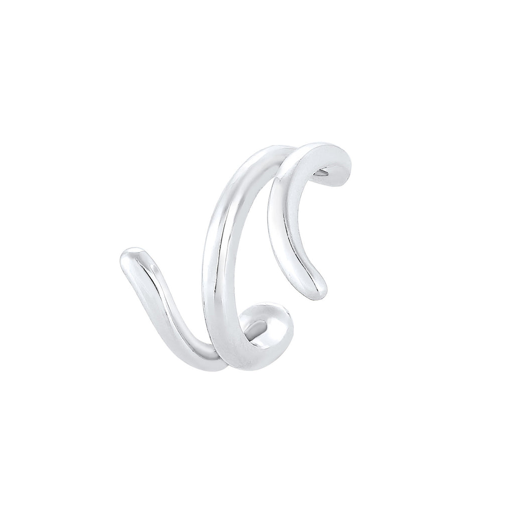Silver Perhiasan Wanita Perak Asli - Silver Anting Earcuff Curved Geo Basic