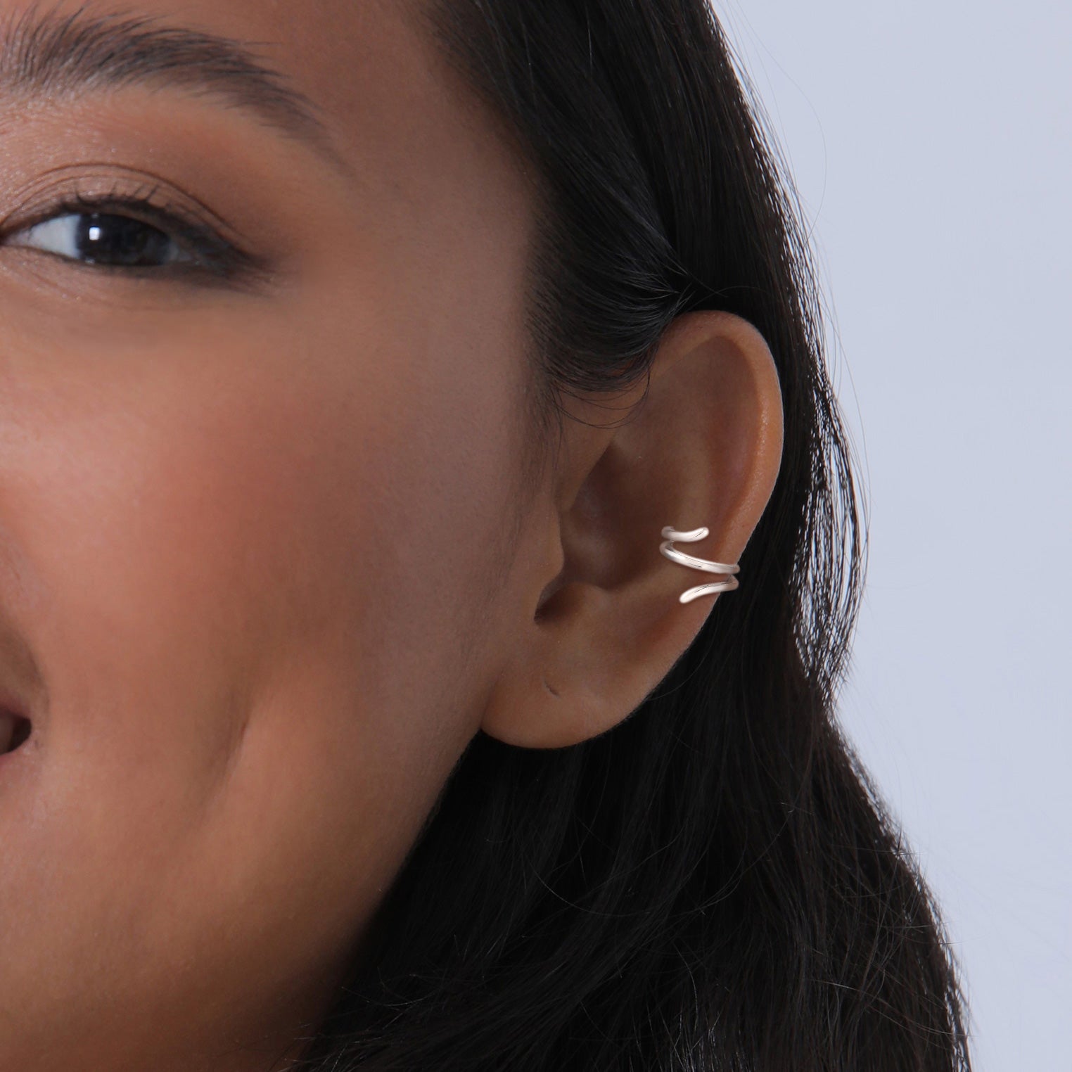 Silver Perhiasan Wanita Perak Asli - Silver Anting Earcuff Curved Geo Basic