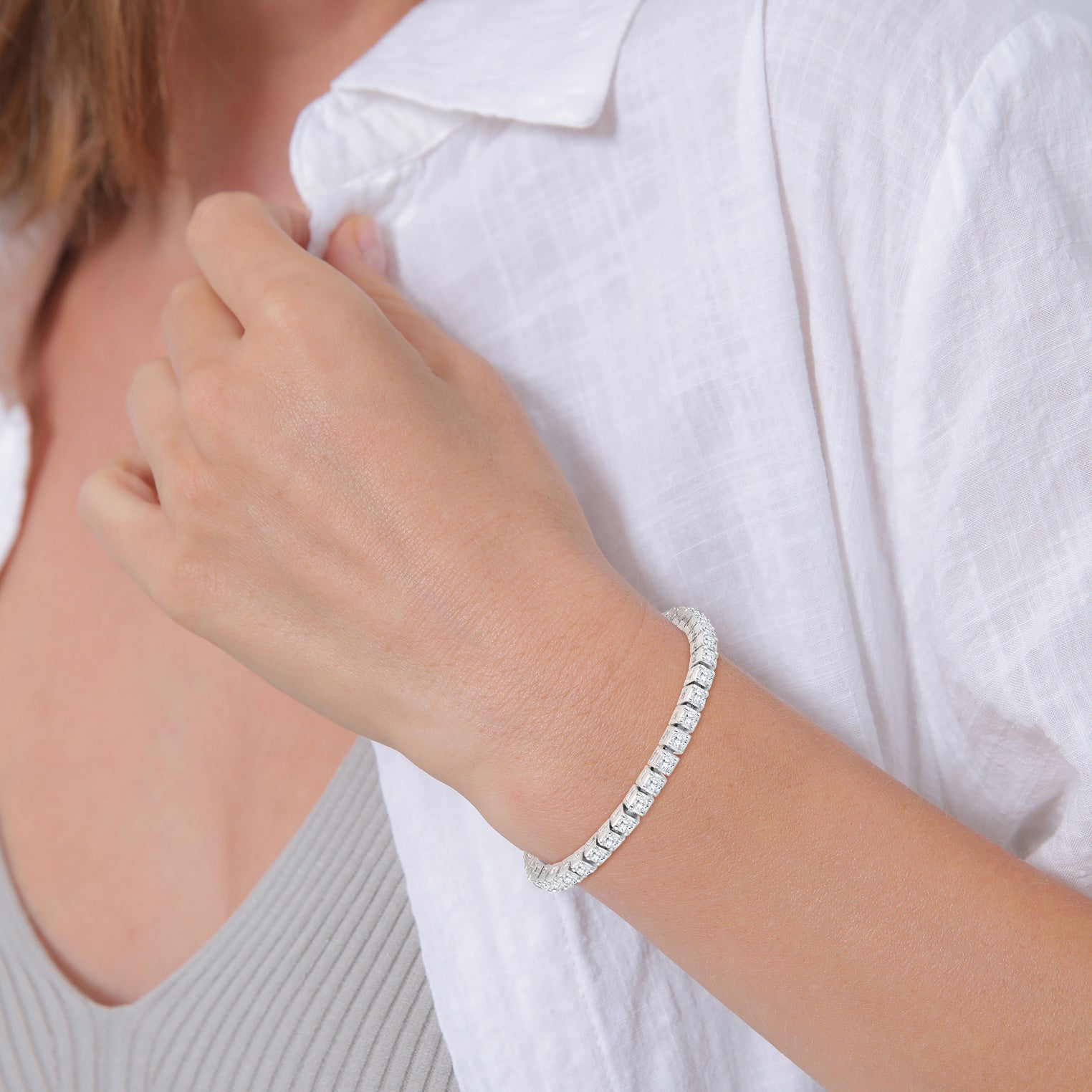 Silver Perhiasan Wanita Perak Asli - Silver Gelang Glamour Zirkonia