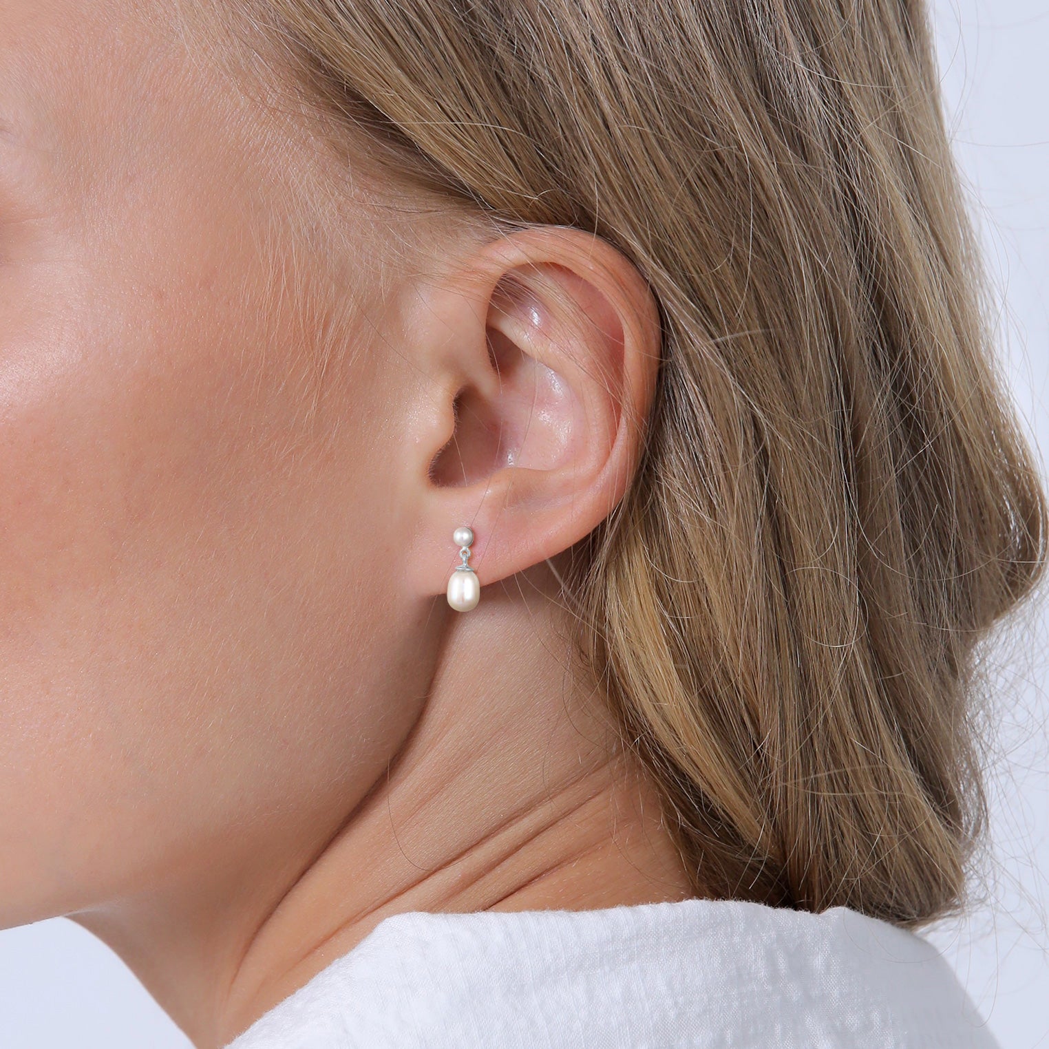 Silver Perhiasan Wanita Perak Asli - Silver Anting Ear Hanger Precious with Freshwater Pearls