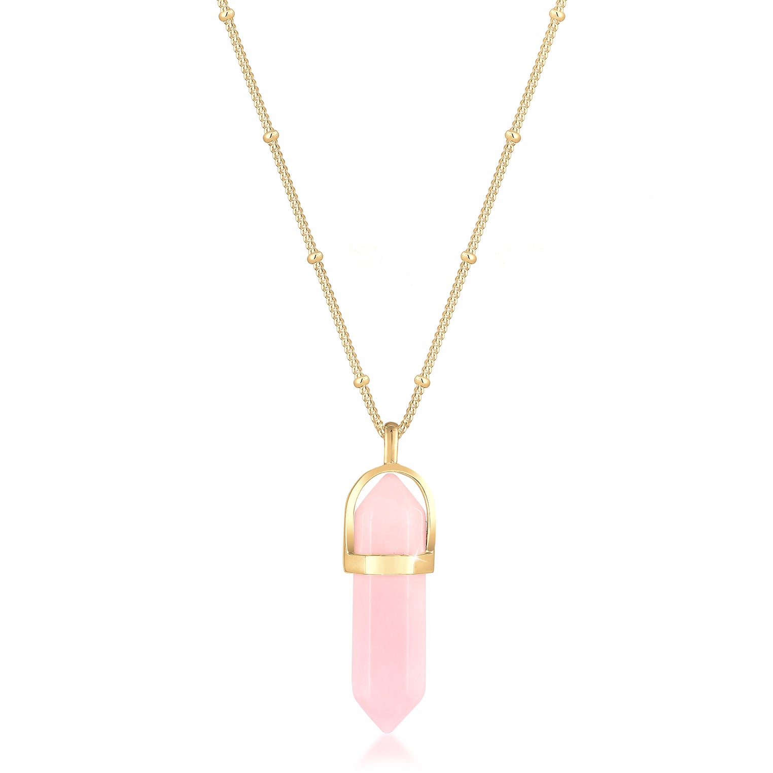 Gold Perhiasan Wanita Perak Asli - Silver Kalung  Hexagon Shape Rose Quartz Lapis Emas