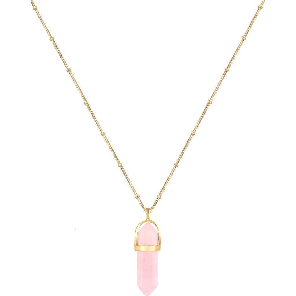 Gold Perhiasan Wanita Perak Asli - Silver Kalung  Hexagon Shape Rose Quartz Lapis Emas