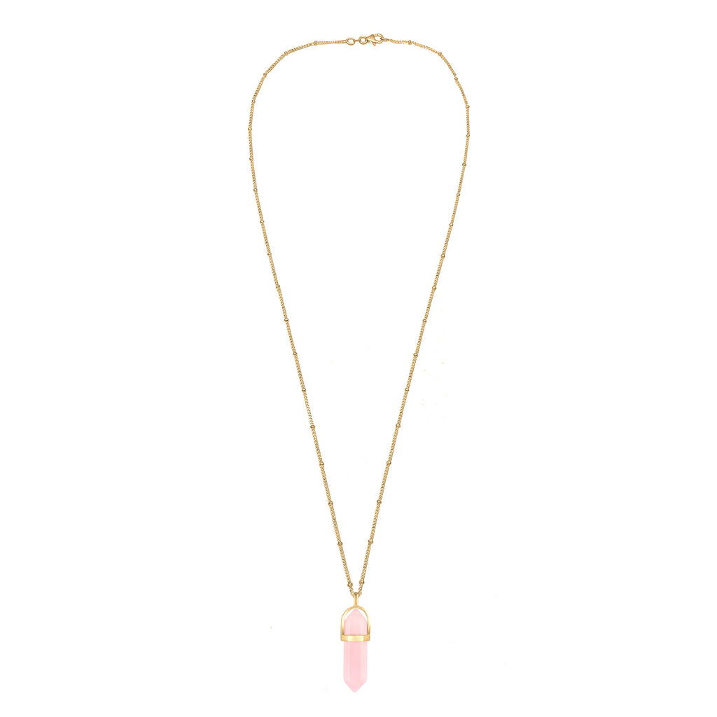 Gold Perhiasan Wanita Perak Asli - Silver Kalung  Hexagon Shape Rose Quartz Lapis Emas