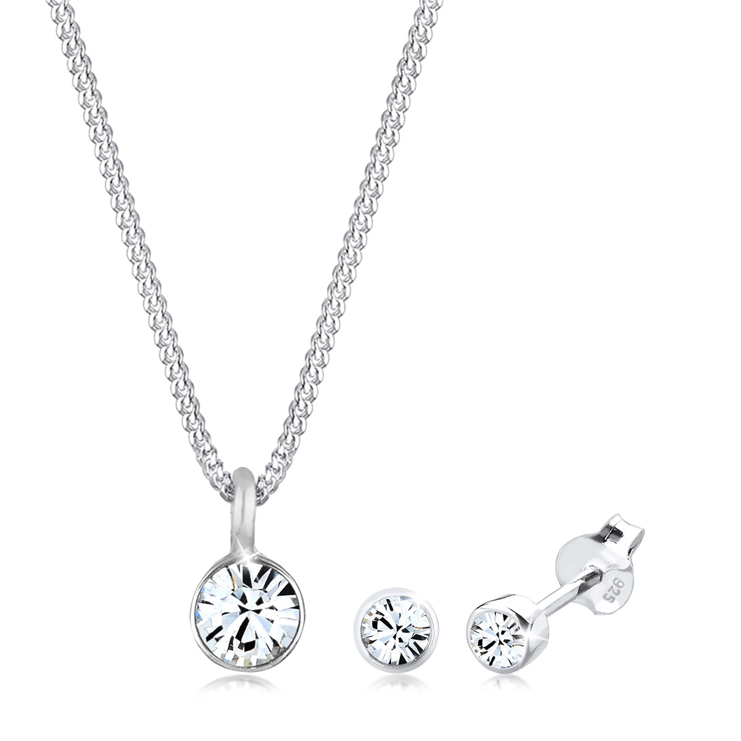 Silver Perhiasan Wanita Perak Asli - Silver Perhiasan Set Solitaire Classic Crystal