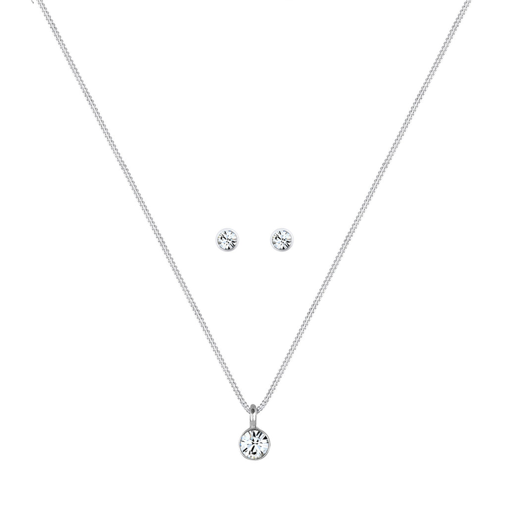 Silver Perhiasan Wanita Perak Asli - Silver Perhiasan Set Solitaire Classic Crystal