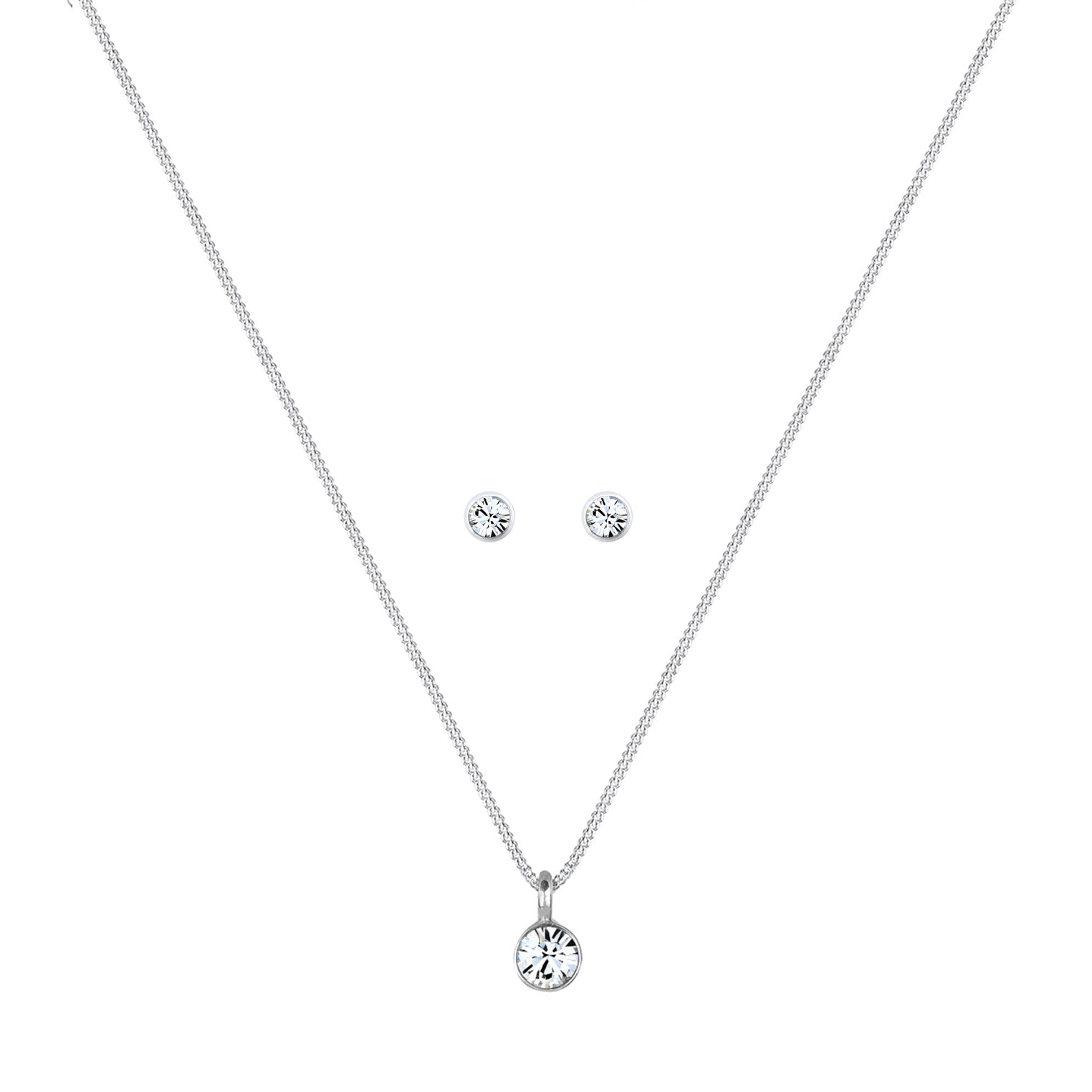 Silver Perhiasan Wanita Perak Asli - Silver Perhiasan Set Solitaire Classic Crystal