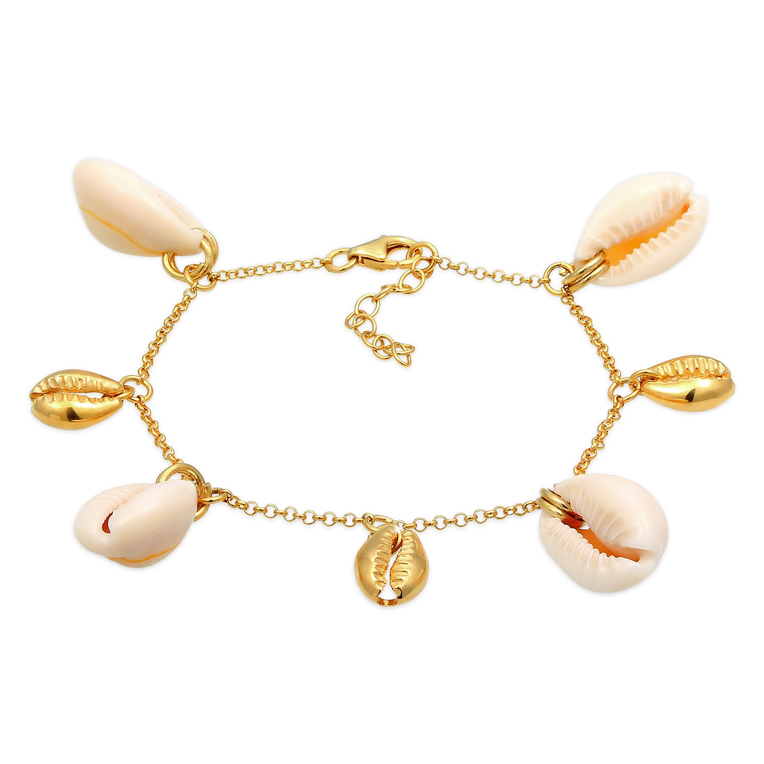 Gold Perhiasan Wanita Perak Asli - Silver Gelang Cowrie Shell Gold Plated