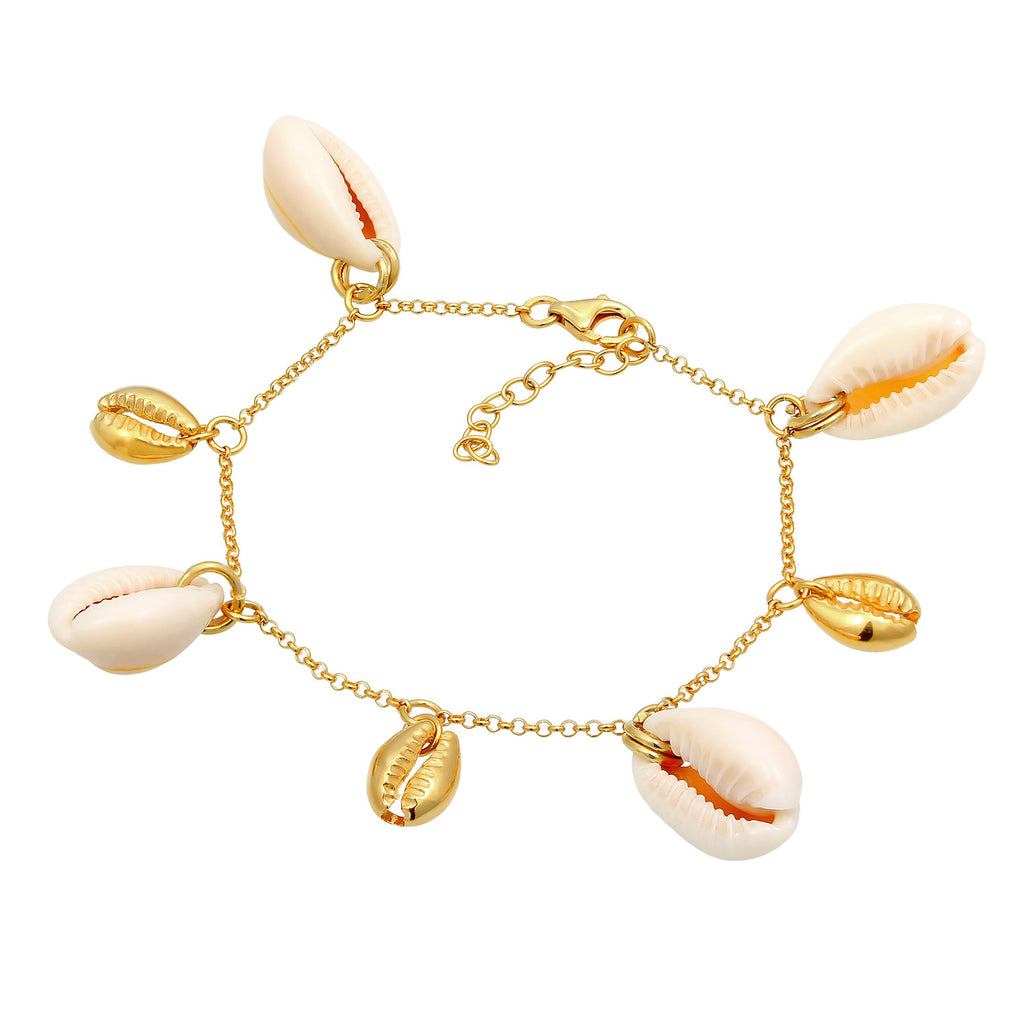 Gold Perhiasan Wanita Perak Asli - Silver Gelang Cowrie Shell Gold Plated
