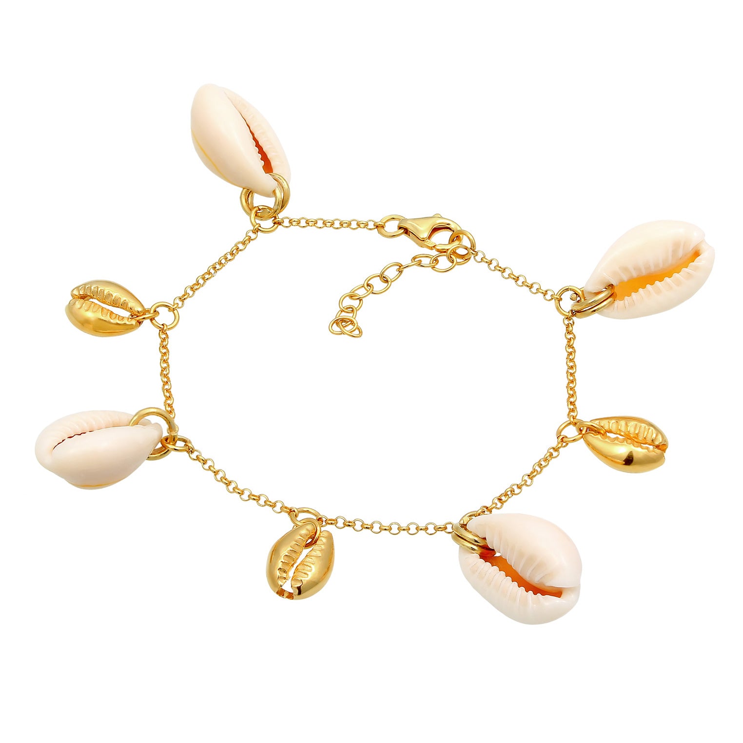 Gold Perhiasan Wanita Perak Asli - Silver Gelang Cowrie Shell Gold Plated