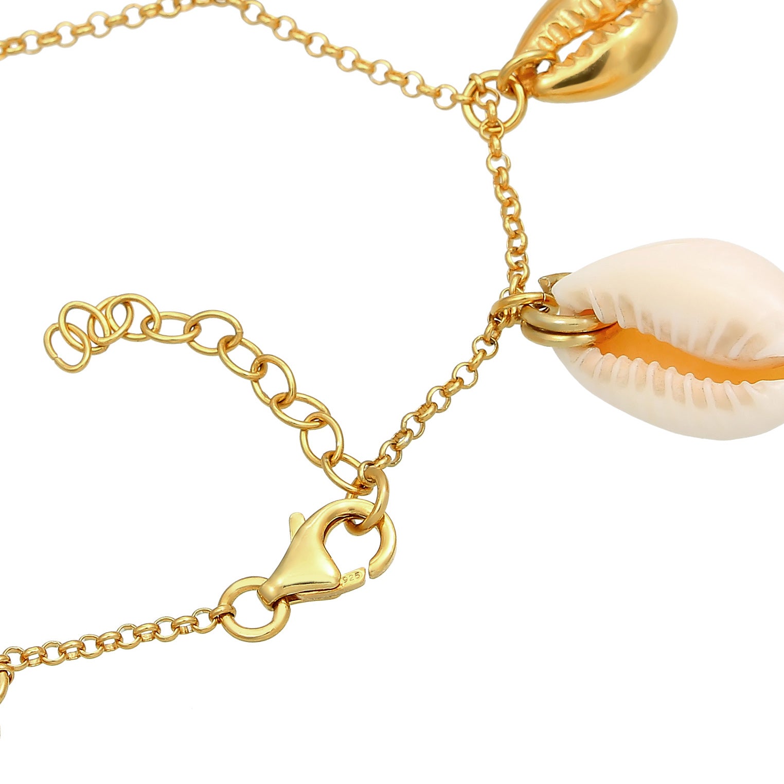 Gold Perhiasan Wanita Perak Asli - Silver Gelang Cowrie Shell Gold Plated