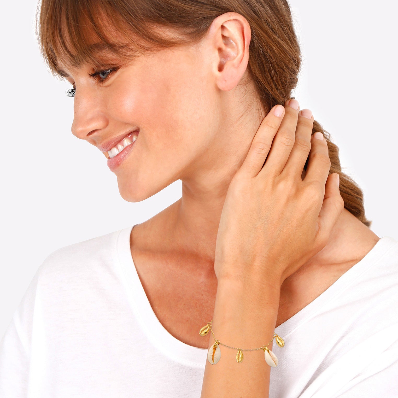 Gold Perhiasan Wanita Perak Asli - Silver Gelang Cowrie Shell Gold Plated
