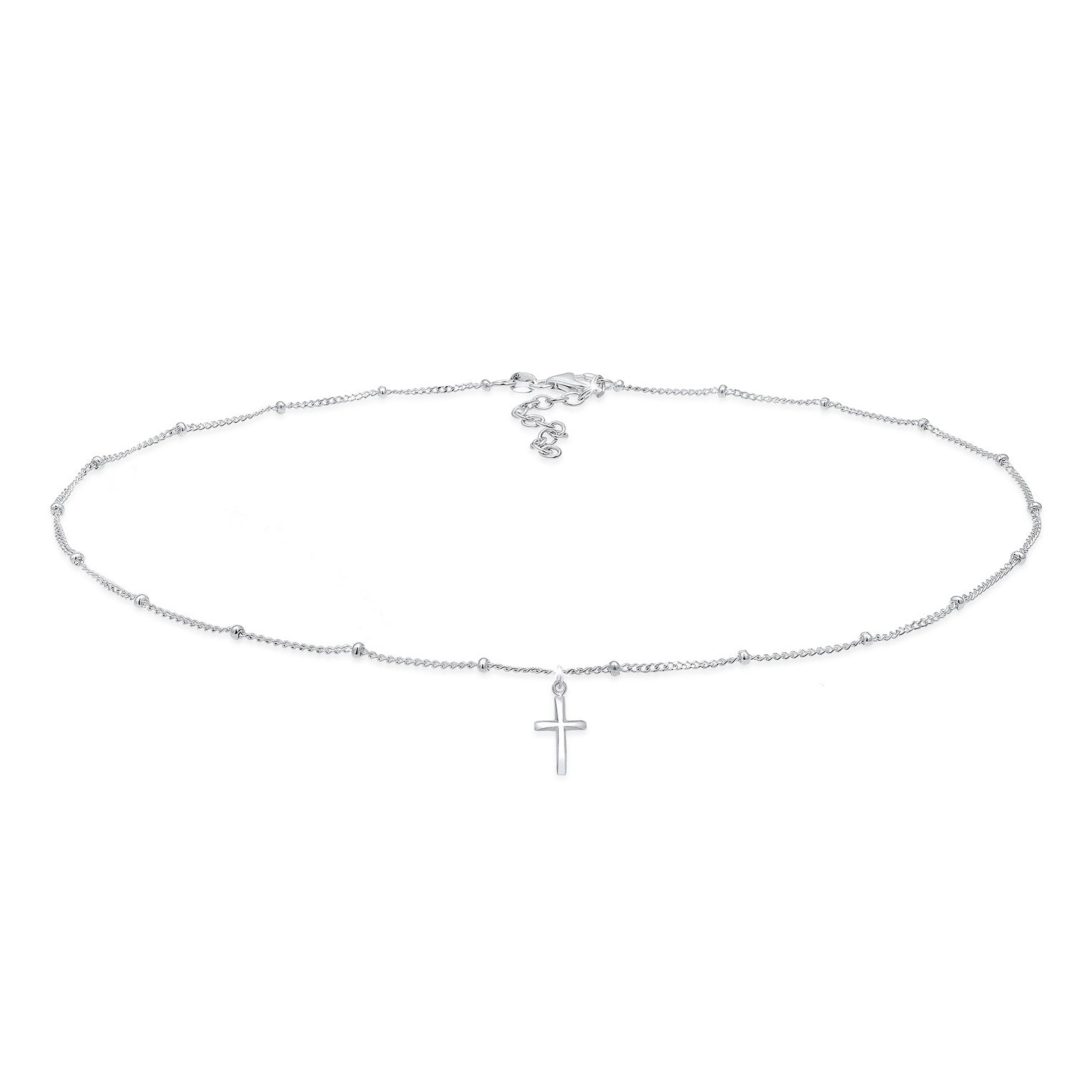 Silver Perhiasan Wanita Perak Asli - Silver Kalung  Choker Ball Cross Faith Basic
