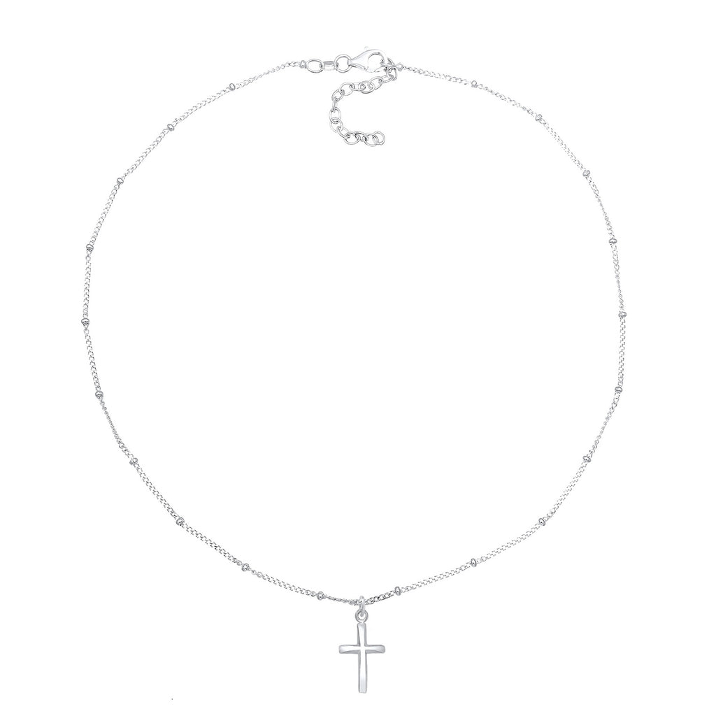 Silver Perhiasan Wanita Perak Asli - Silver Kalung  Choker Ball Cross Faith Basic