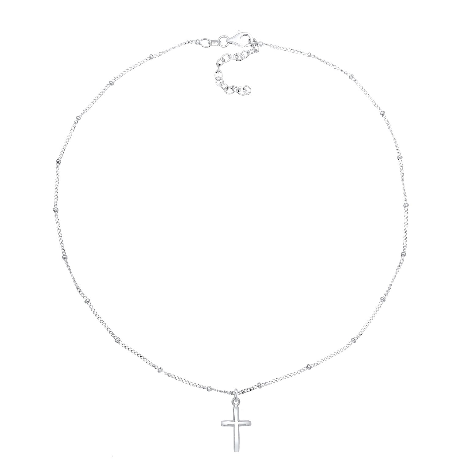 Silver Perhiasan Wanita Perak Asli - Silver Kalung  Choker Ball Cross Faith Basic