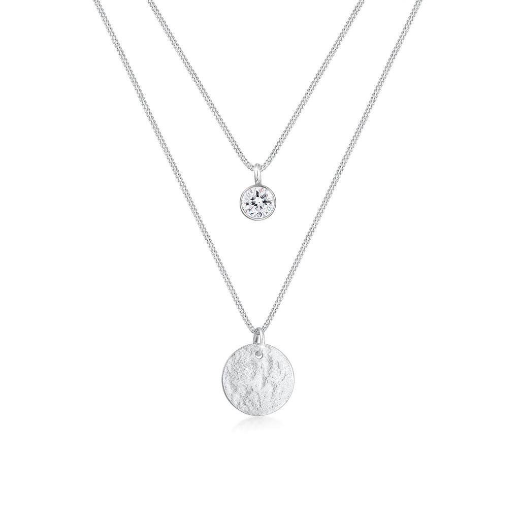 Necklace Plate Layer Crystal 925 Sterling Silver