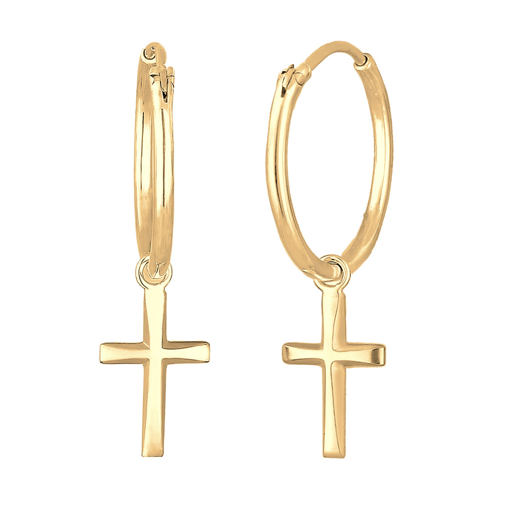 Gold Perhiasan Wanita Perak Asli - Silver Anting Creole Cross Faith Religion Gold Plated