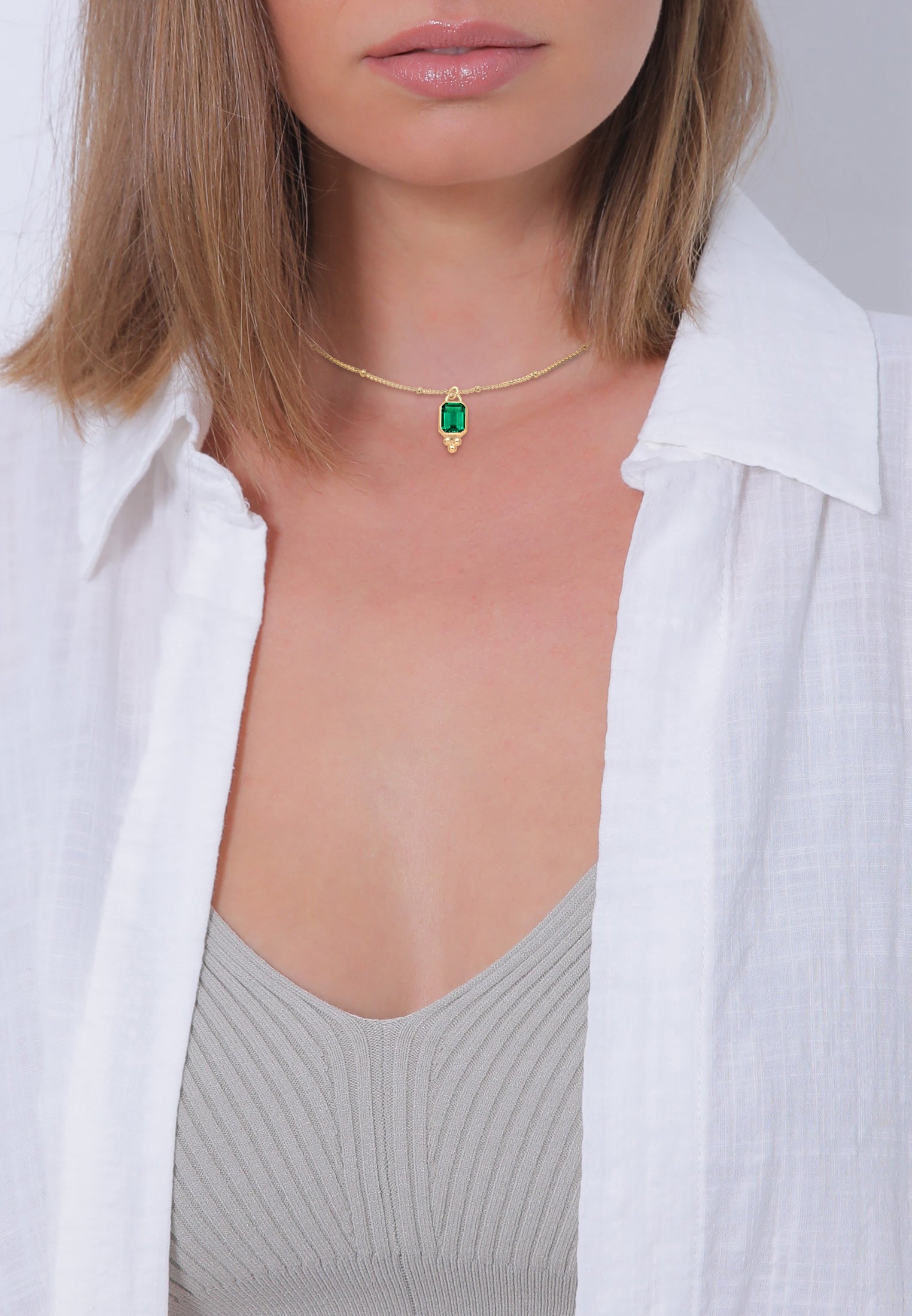Gold Perhiasan Wanita Perak Asli - Silver Kalung   Elegant Green Quartz Gemstone