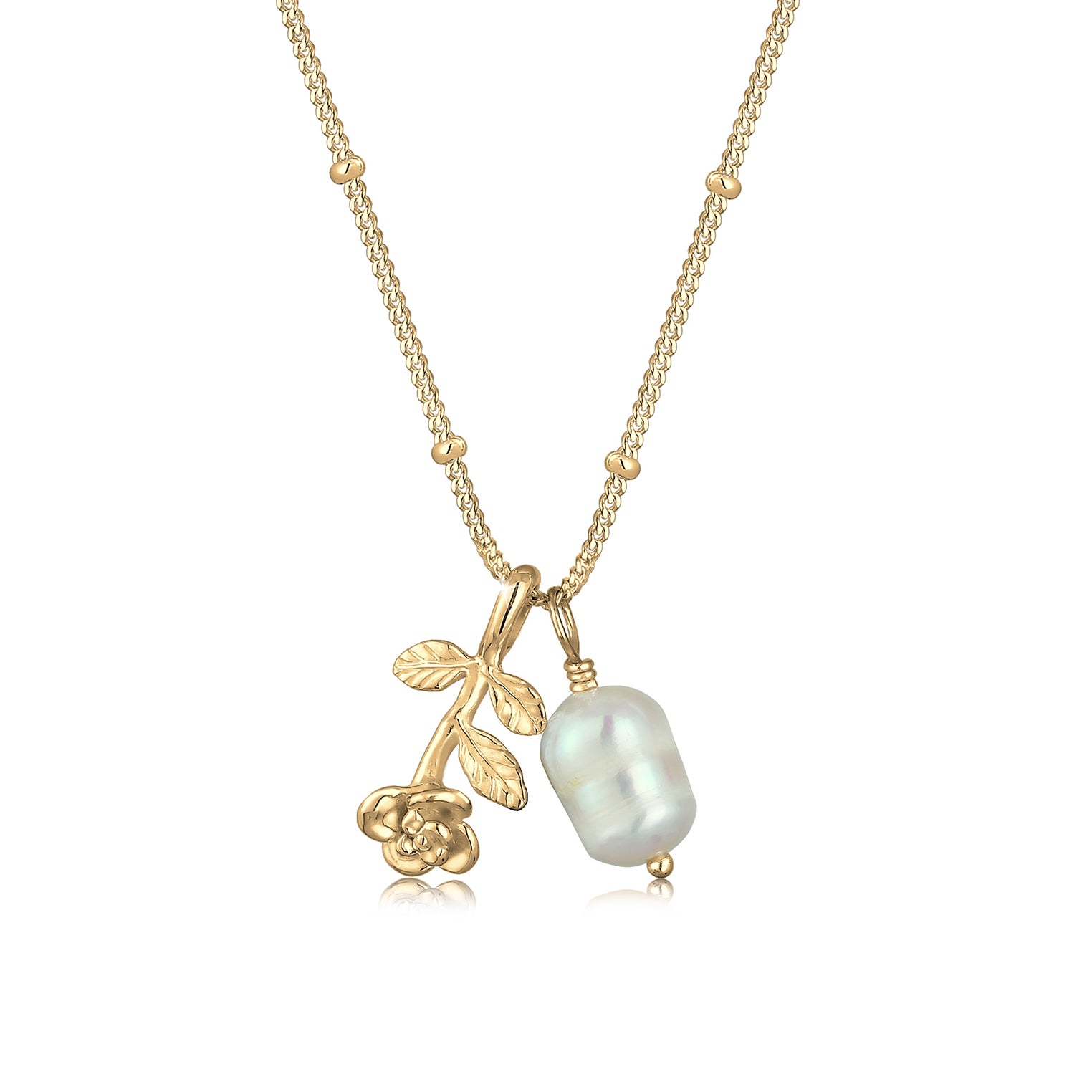 Gold Perhiasan Wanita Perak Asli - Silver Kalung Vintage 3D-Rose Pearl Gold Plated