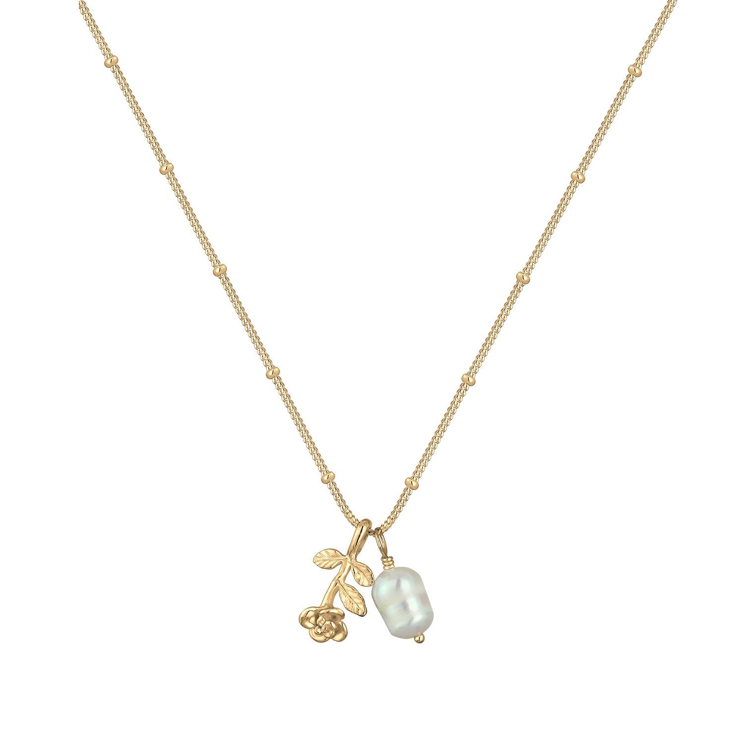 Gold Perhiasan Wanita Perak Asli - Silver Kalung Vintage 3D-Rose Pearl Gold Plated