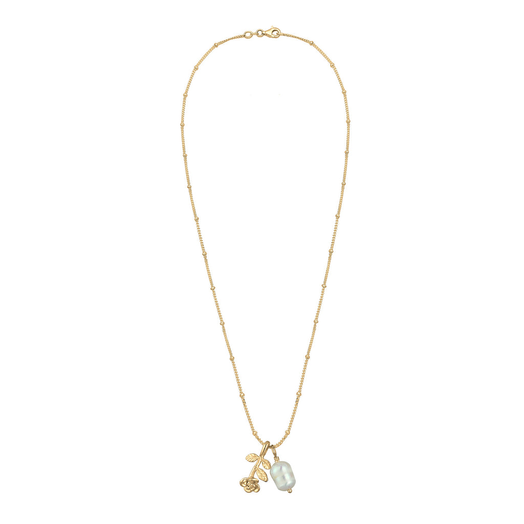 Gold Perhiasan Wanita Perak Asli - Silver Kalung Vintage 3D-Rose Pearl Gold Plated