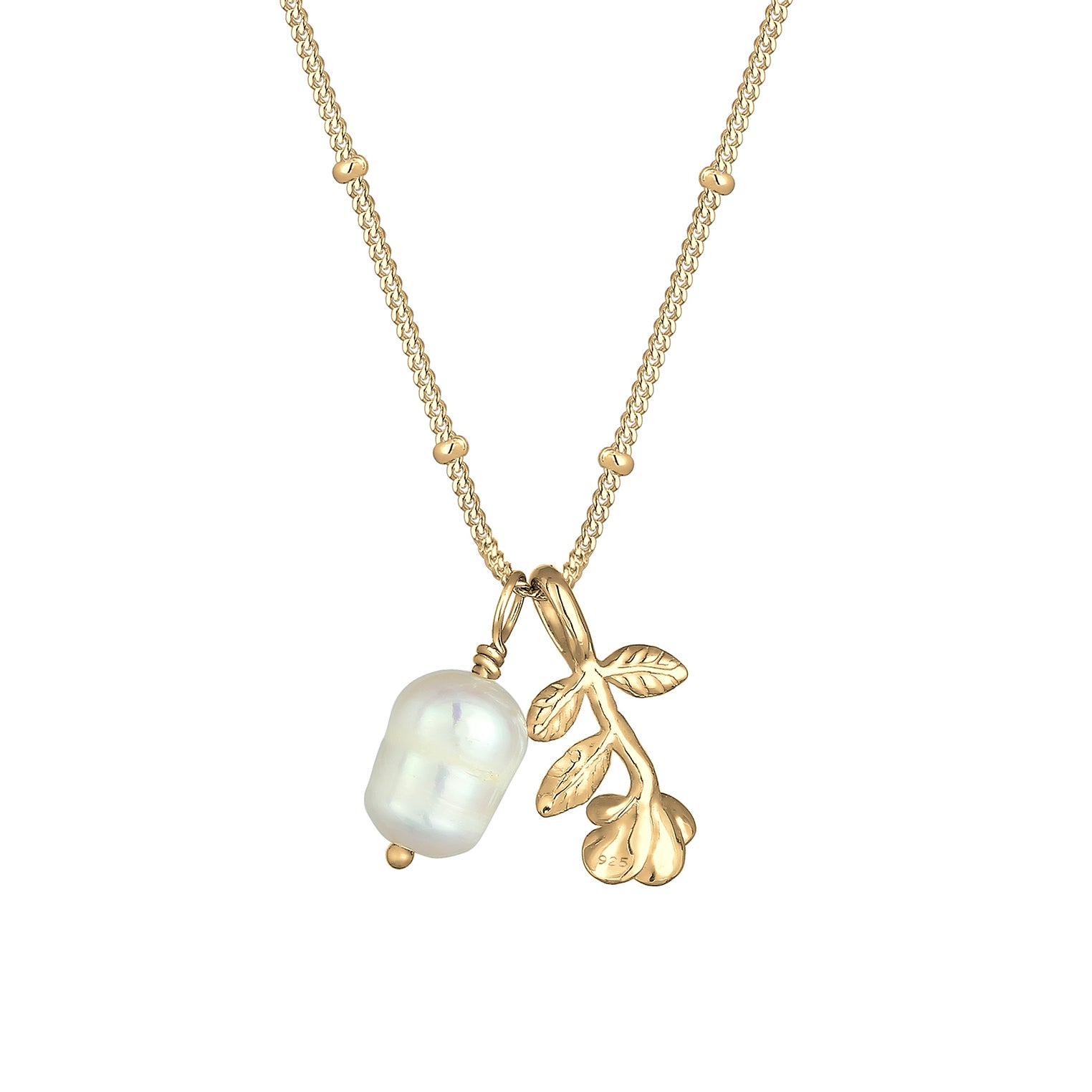 Gold Perhiasan Wanita Perak Asli - Silver Kalung Vintage 3D-Rose Pearl Gold Plated