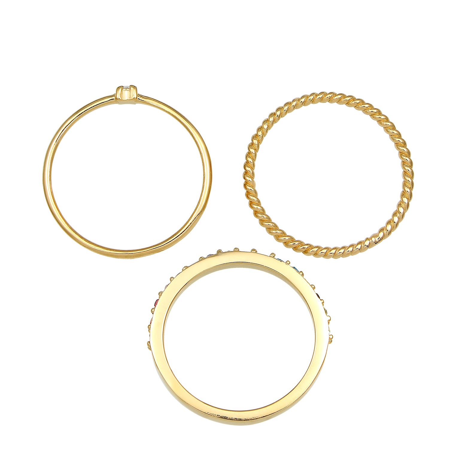 Gold Perhiasan Wanita Perak Asli - Silver Cincin Set Multi-Colour Crystals Gold Plated